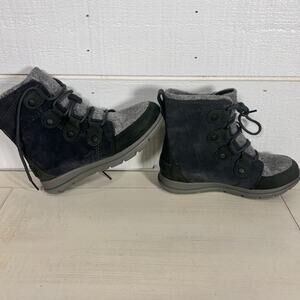 SOREL Explorer Joan Snow Boots‎ Womens 6 Gray Green Waterproof Suede NL3423